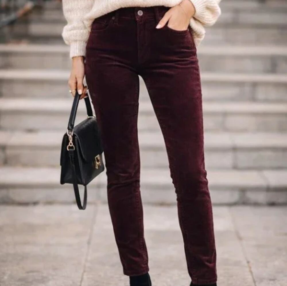 PERUVIAN CONNECTION 5 Pocket Velveteen Jeans Bordeaux Sz 18 NWT $229 {R1}